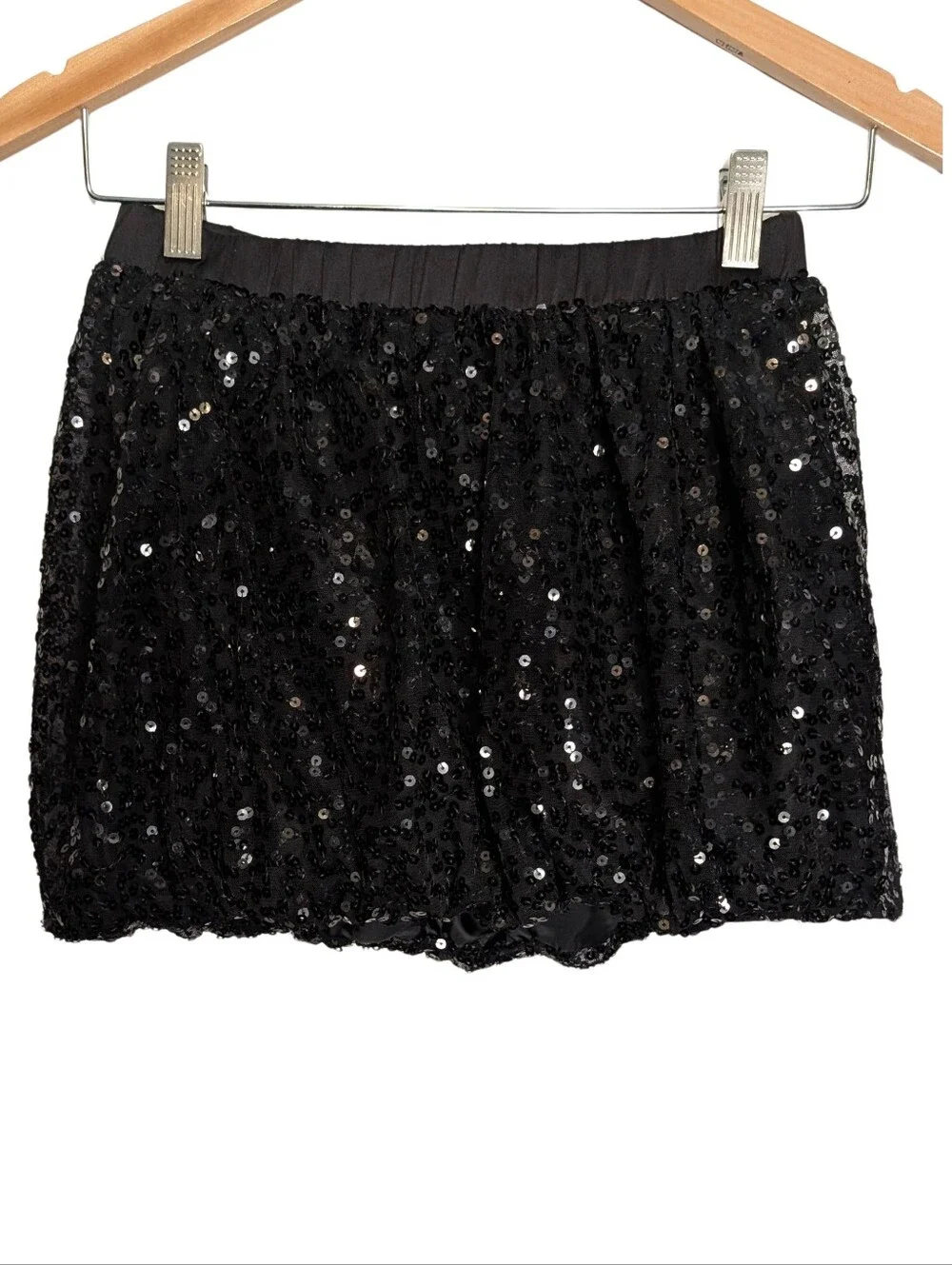 Girl's Black Bubble Hem Sequin Mini Skirt. Size 10/12